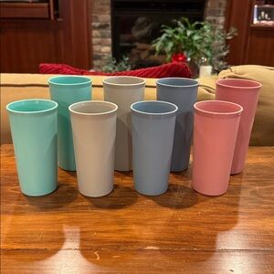 TUPPERWARE Tumblers Glasses Set of 8 Two Sizes 6” 5” Tall Colors Unbreakable